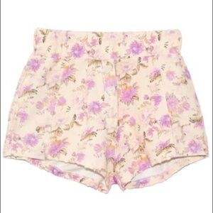LoveShackFancy Floral High Waist Shorts - Pink and Cream